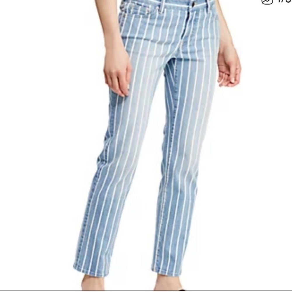 Ralph Lauren Striped Straight Leg Jeans - Blue and White